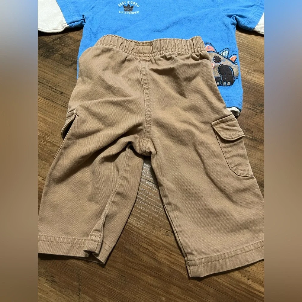OshKosh B'gosh Blue & Tan Kids Dinosaur Print Matching Set 6 Months 100% Cotton